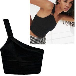 Zara black asymmetrical one shoulder buckle crop top Sz S NWOT new without tag